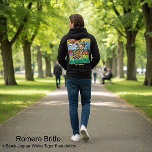 Romero Britto x  Black Jaguar White Tiger Foundation “Karma” Black Zip Closure